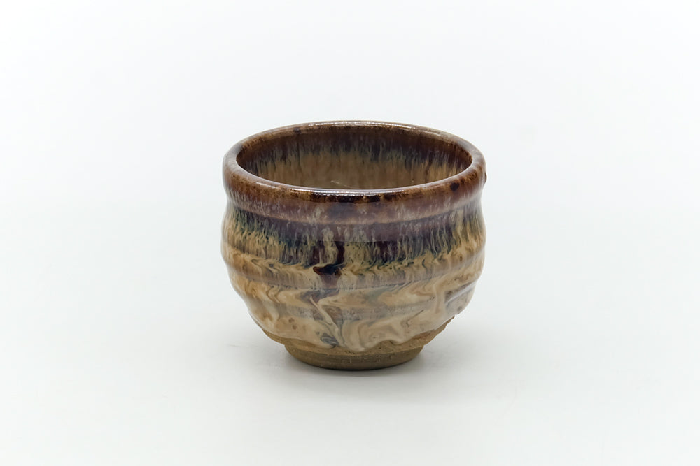 Japanese Teacup - Beige Brown Drip-Glazed Guinomi - 35ml