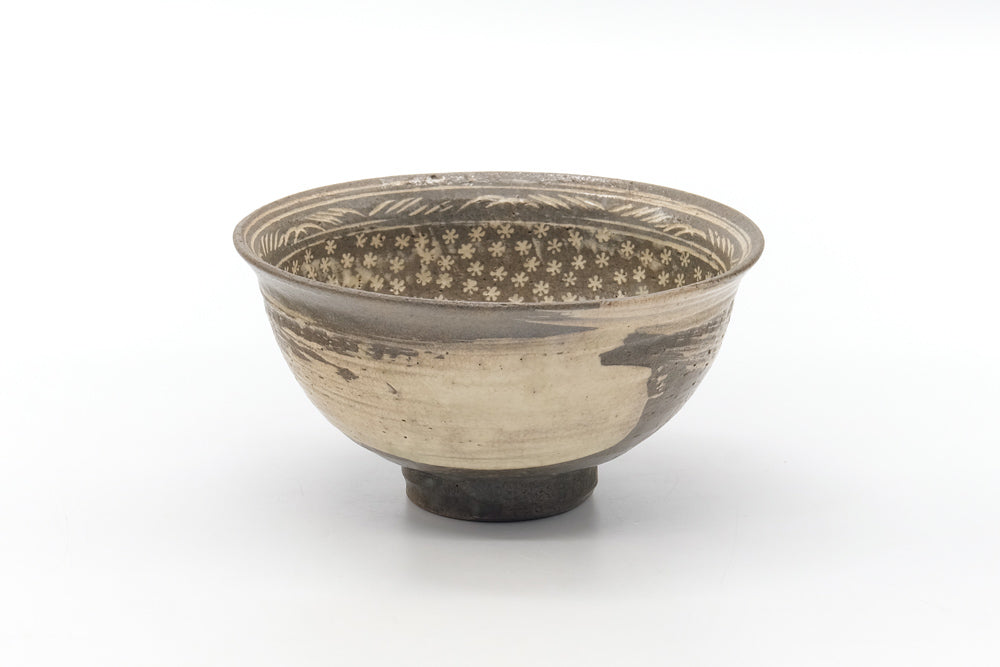 Japanese Matcha Bowl - Grey White Mishima Chawan