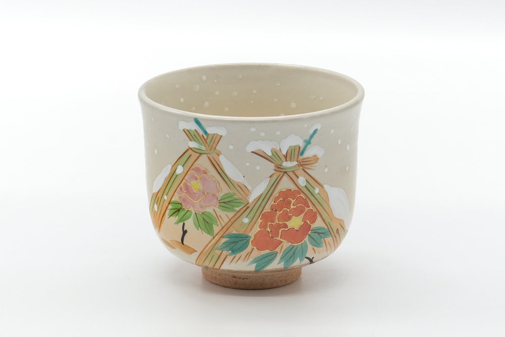 Japanese Matcha Bowl - Floral Handpainted Kiyomizu-yaki Winter Chawan - 400ml