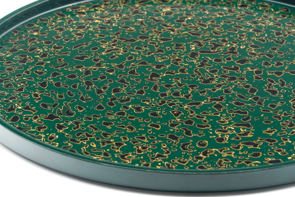 Japanese Round Tray - Vintage Green Kara-nuri Lacquer Maru-bon