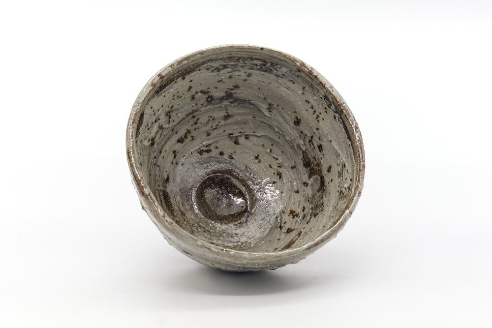 Japanese Matcha Bowl - Earthy Beige Grey Hakeme Textured Chawan
