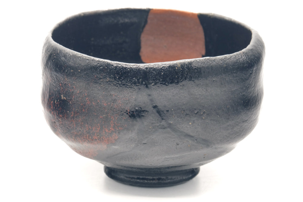 Japanese Matcha Bowl - Black Red Raku-yaki Kintsugi Chawan - 450ml