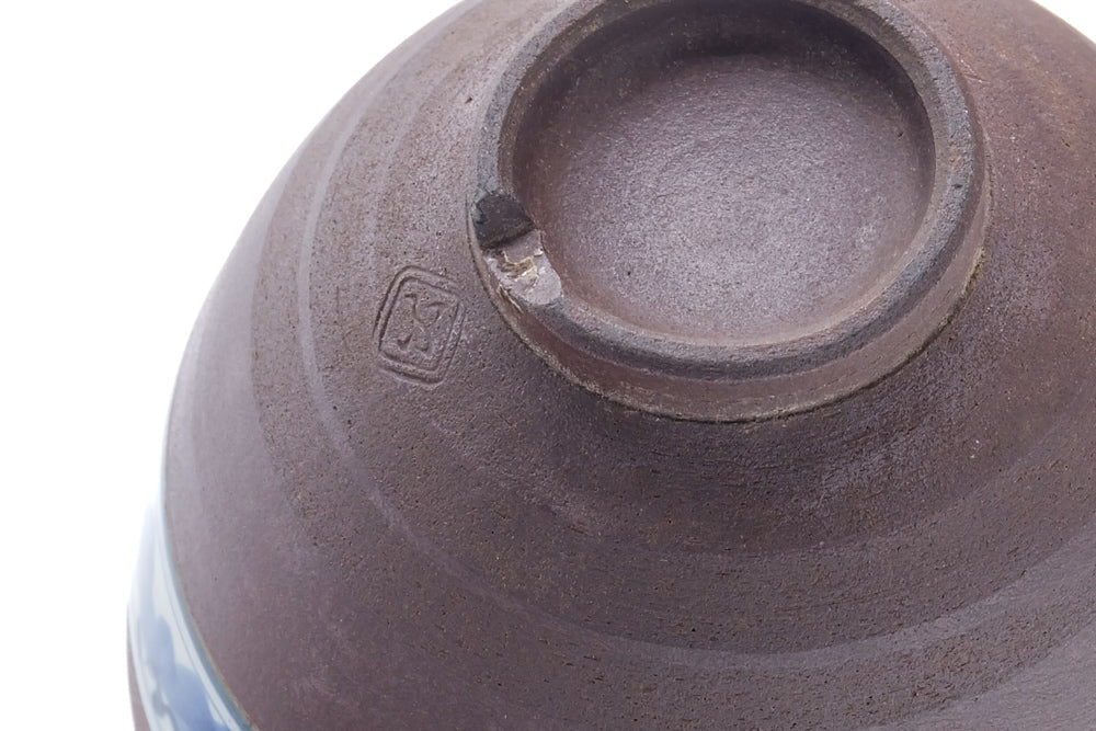 Japanese Matcha Bowl - Mountainous Blue Striped Chawan - 400ml