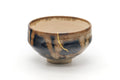 Japanese Matcha Bowl - Black Brown Drip-Glazed Kintsugi Chawan - 475ml
