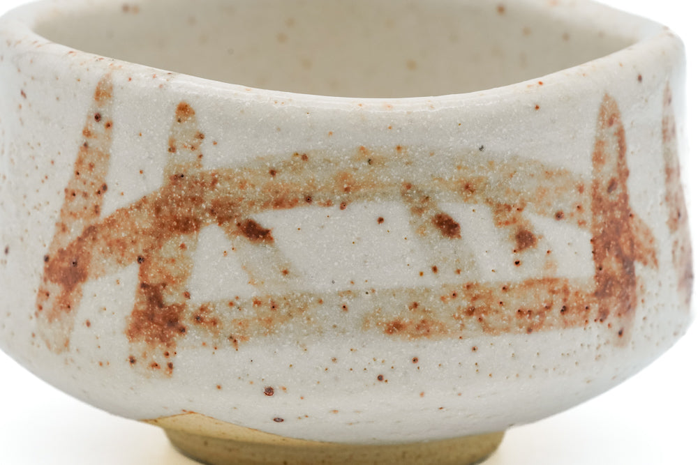 Japanese Matcha Bowl - Abstract White Shino Mino-yaki Chawan