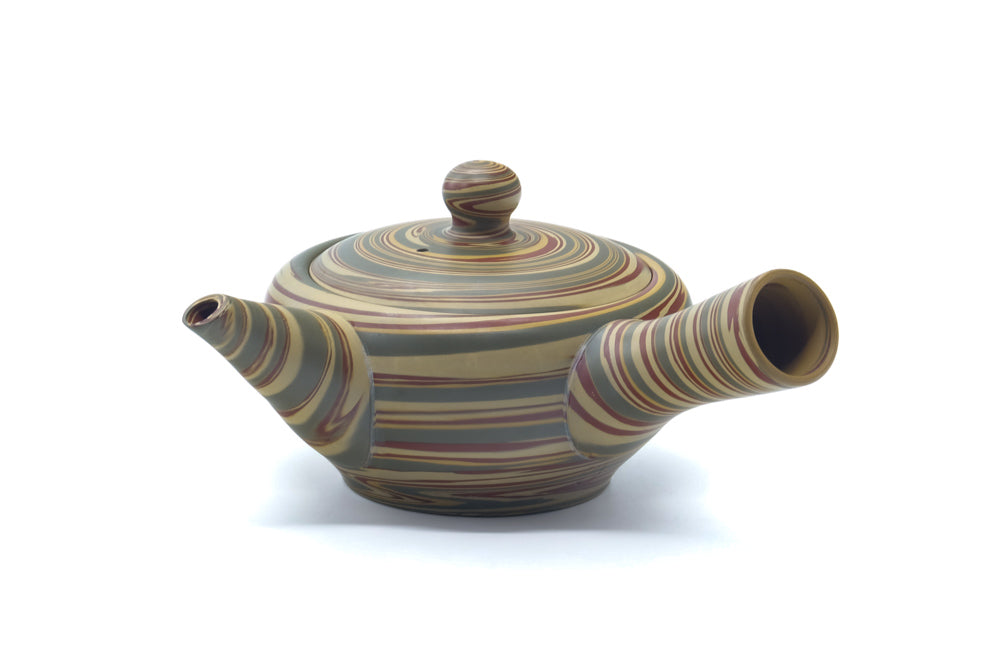 Japanese Kyusu - Yellow Green Nerikomi Tokoname Teapot - 200ml
