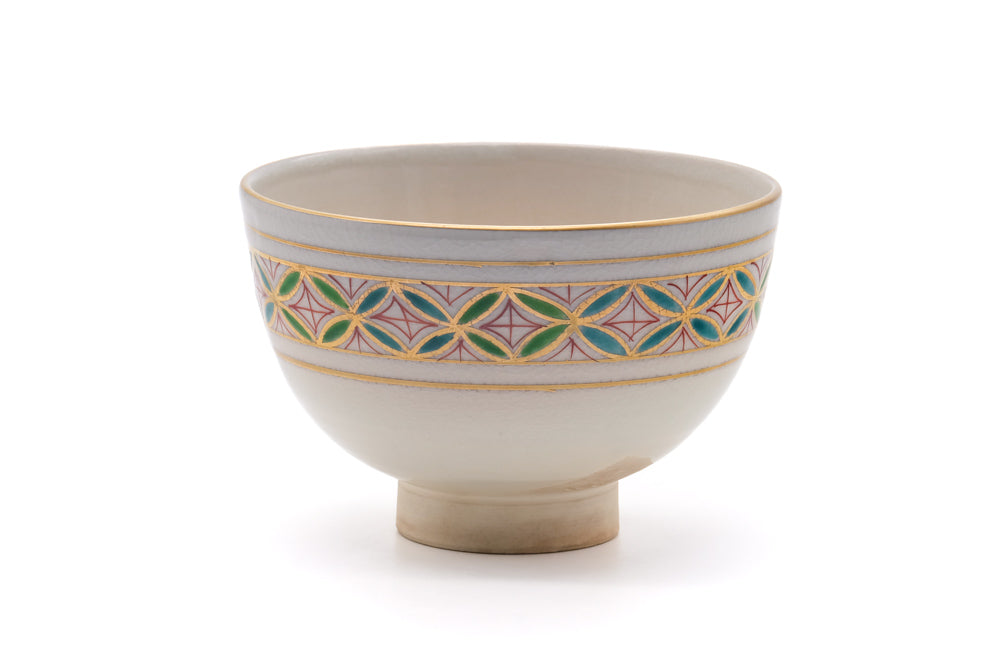 Japanese Matcha Bowl - 七宝 Shippō Striped Kyo Chawan - 400ml