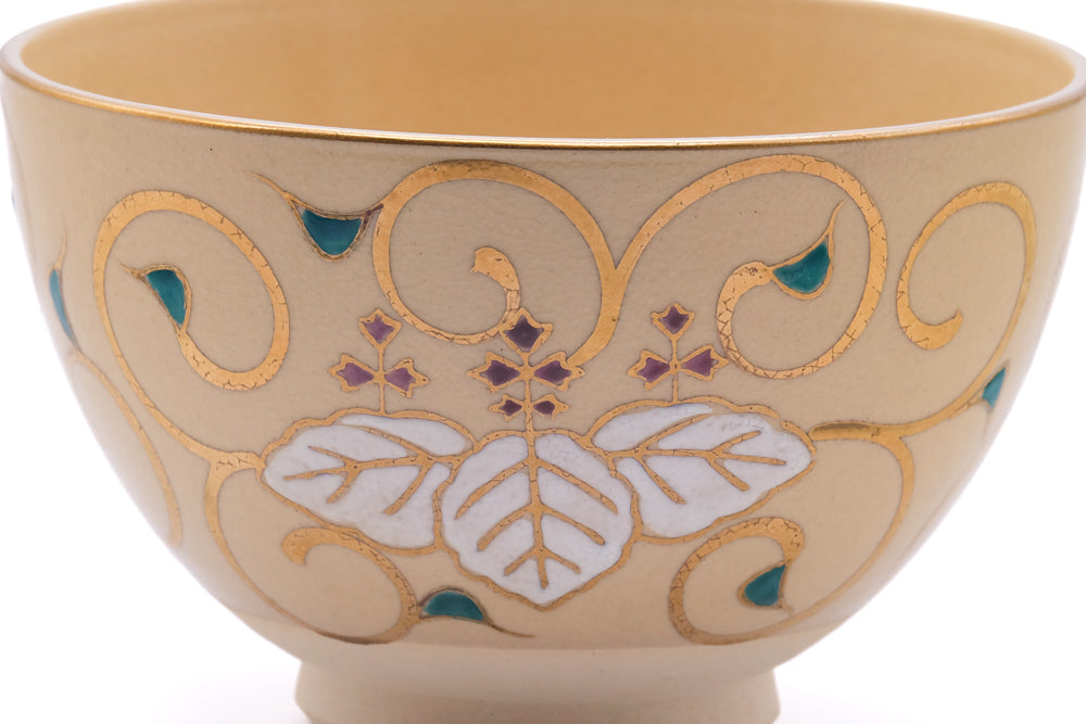 Japanese Matcha Bowl - Colorful Paulownia Patterned Kyo Chawan - 400ml