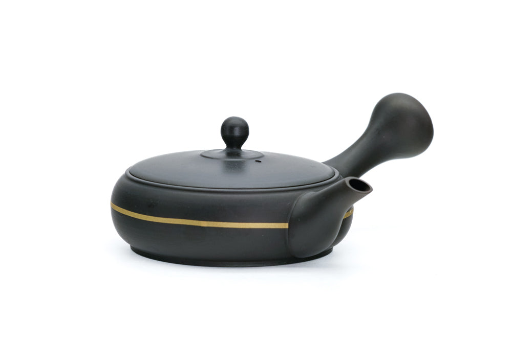 Gold Stripe Flat Tokoname Teapot - 175ml