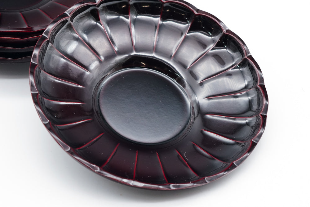 Japanese Chataku - Set of 5 Flower Petal Lacquer Tea Saucers