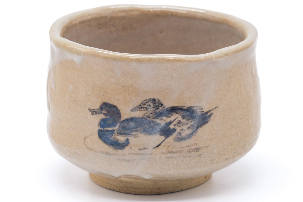 Japanese Matcha Bowl - Beige Black Duck Wabi-Sabi Chawan - 500ml