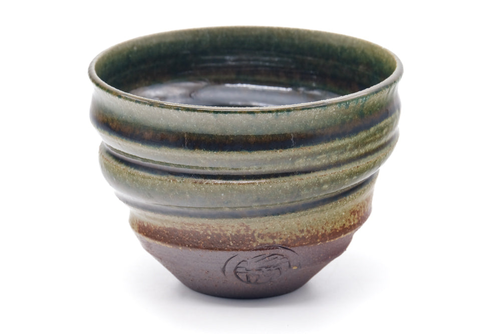 Japanese Teacups - Pair of Ash Green Glazed Spiraling Yunomi