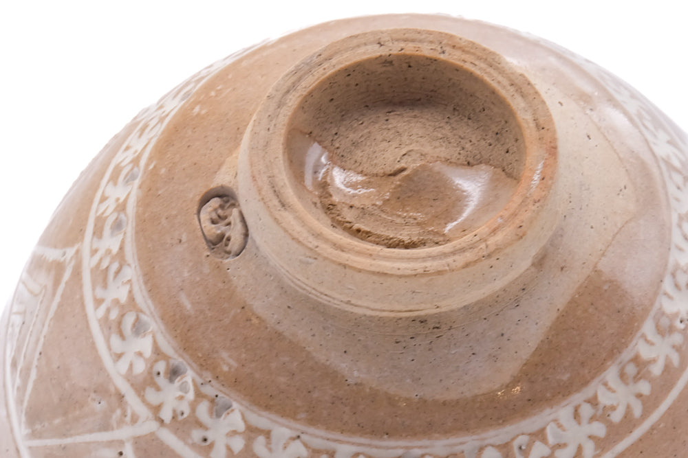 Japanese Matcha Bowl - Beige Geometric Mishima Chawan - 330ml