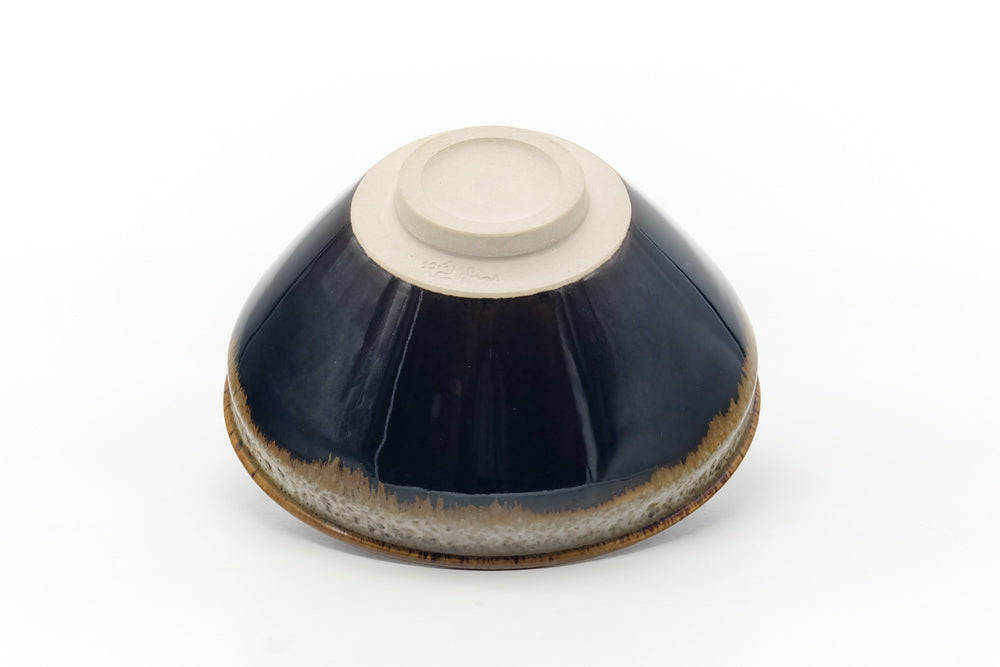 Japanese Matcha Bowl - Black Beige Hare's Fur Glazed Tenmoku-gata Chawan