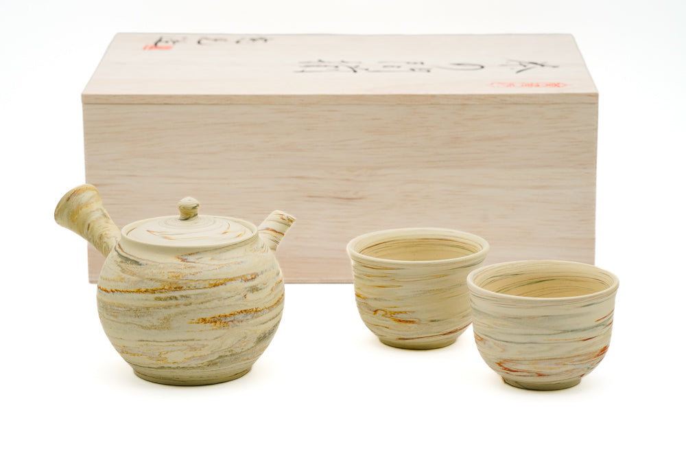 White Marbled Nerikomi Tokoname Tea Set