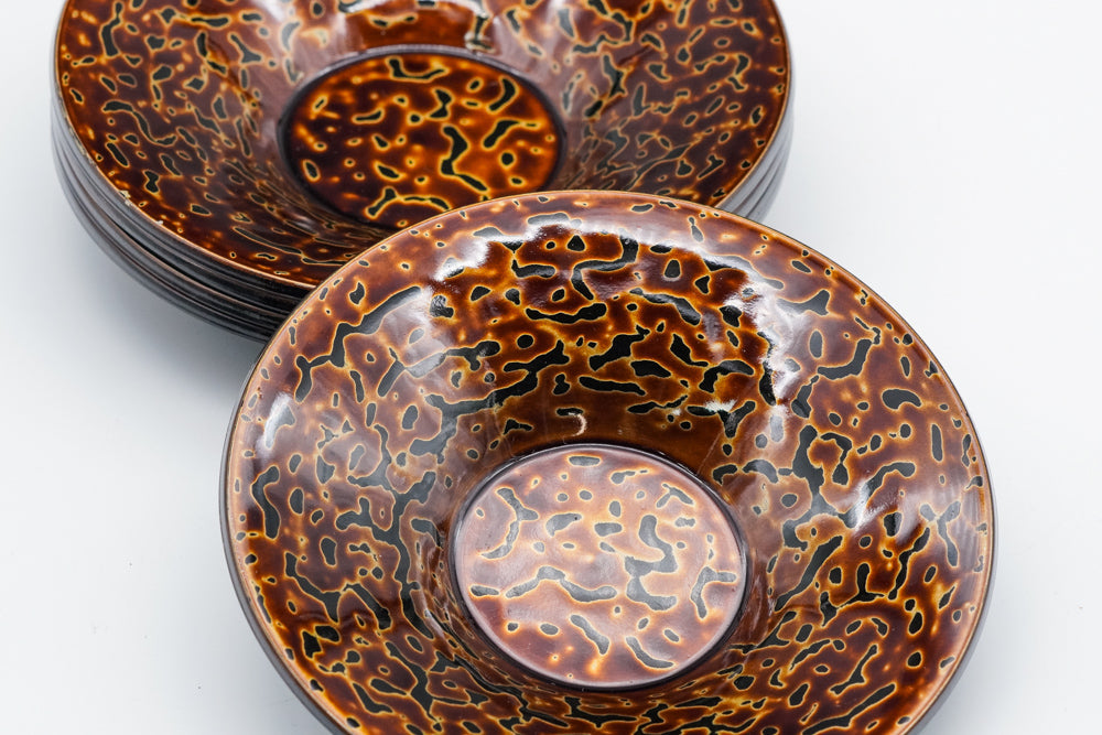 Japanese Chataku - Set of 5 Gold Kara-nuri Lacquer Tea Saucers