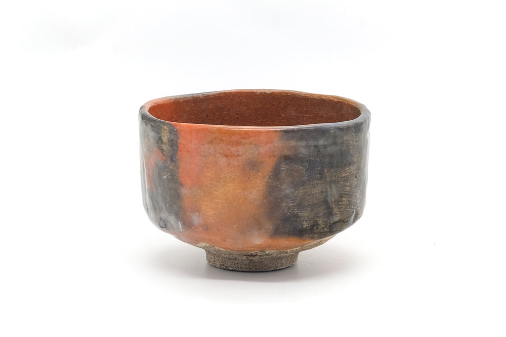 Japanese Matcha Bowl - Vintage Black Red Raku-yaki Chawan - 300ml