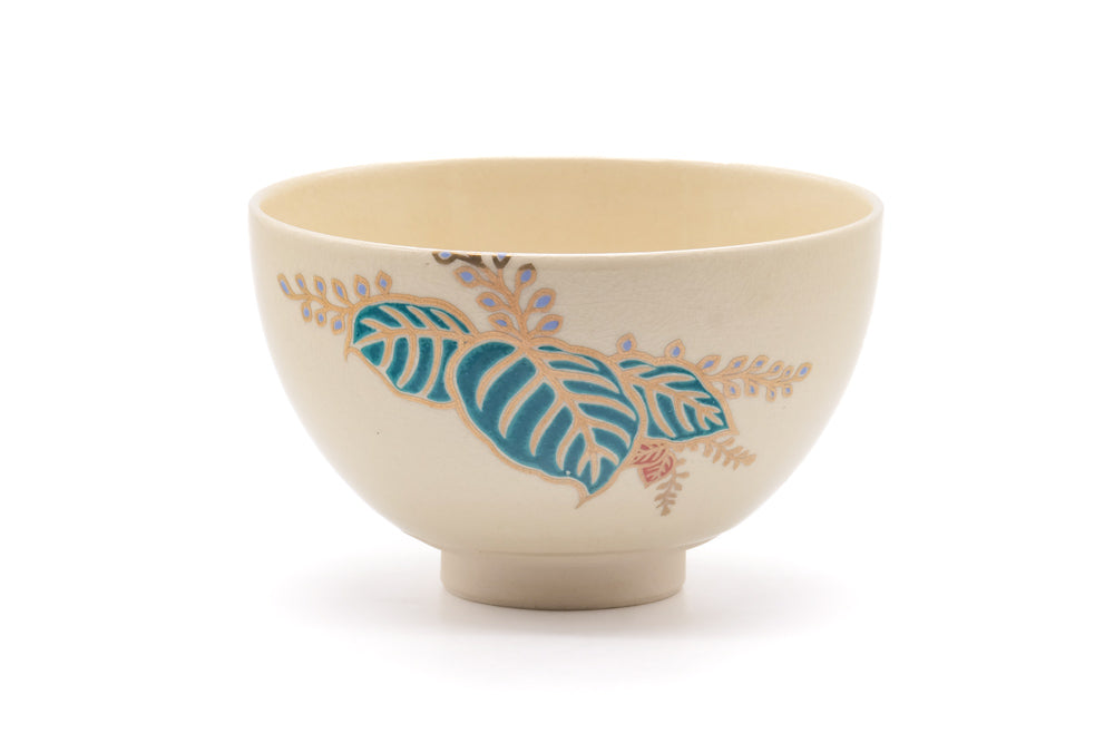 Japanese Matcha Bowl - Painted Leaves Kyo-yaki Chawan - 420ml