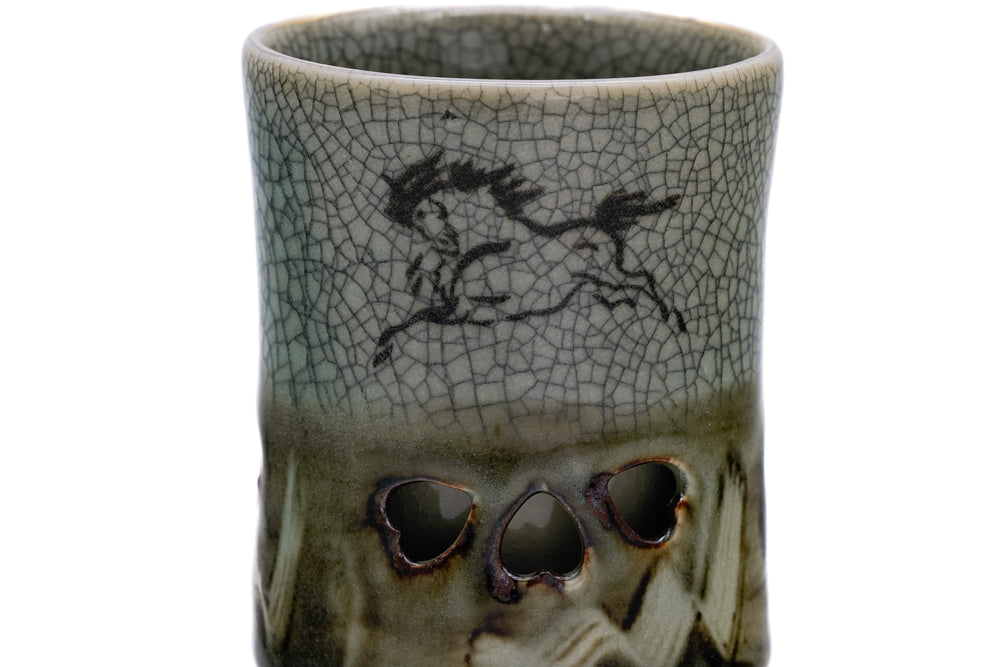 Double-walled Obori Soma-yaki Celadon Teacup - 130ml