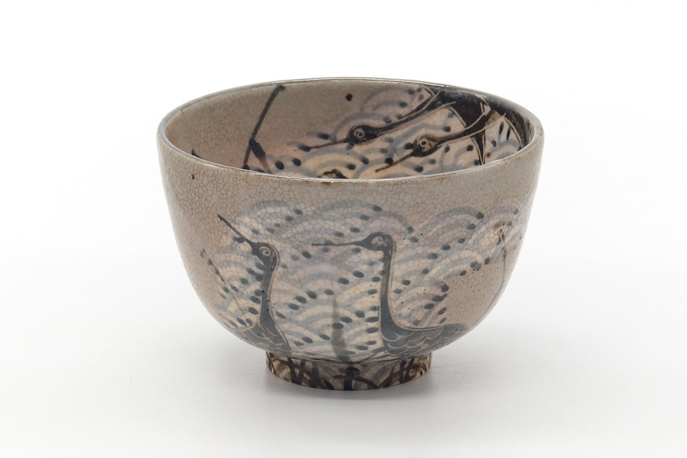 Japanese Matcha Bowl - Grey Black Egret Seigaiha Chawan - 400ml