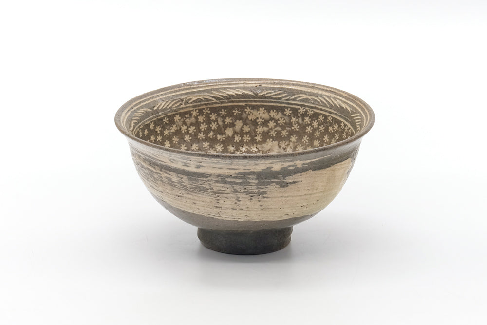 Japanese Matcha Bowl - Grey White Mishima Chawan