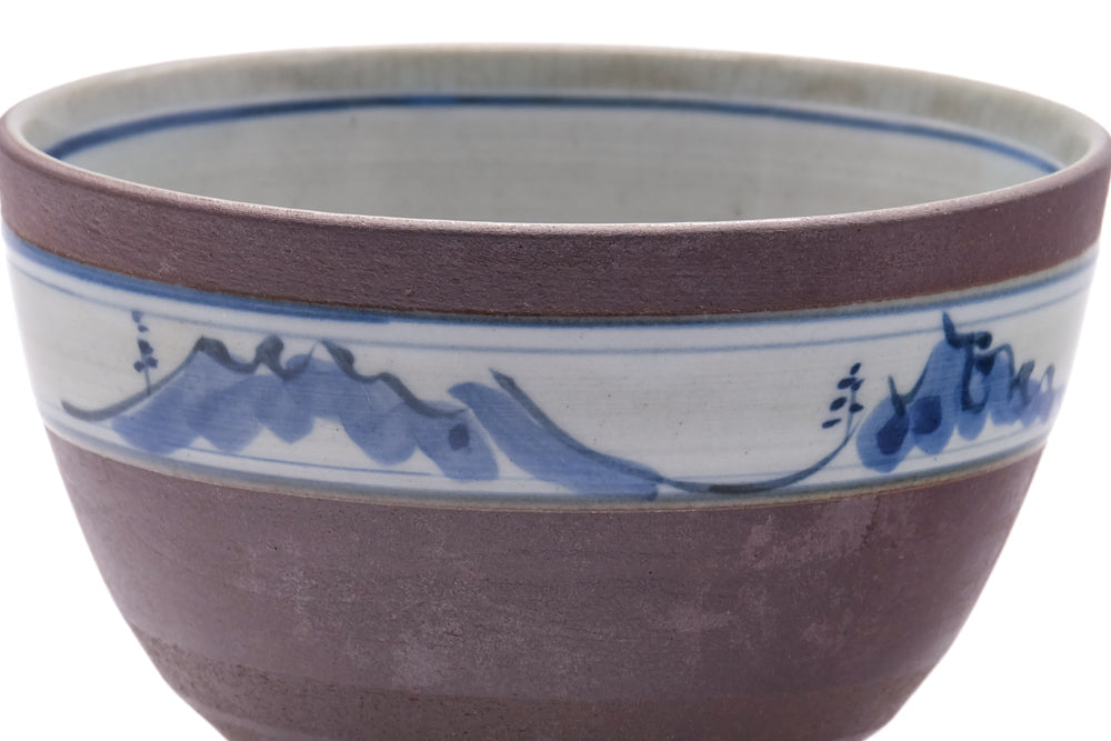 Japanese Matcha Bowl - Mountainous Blue Striped Chawan - 400ml