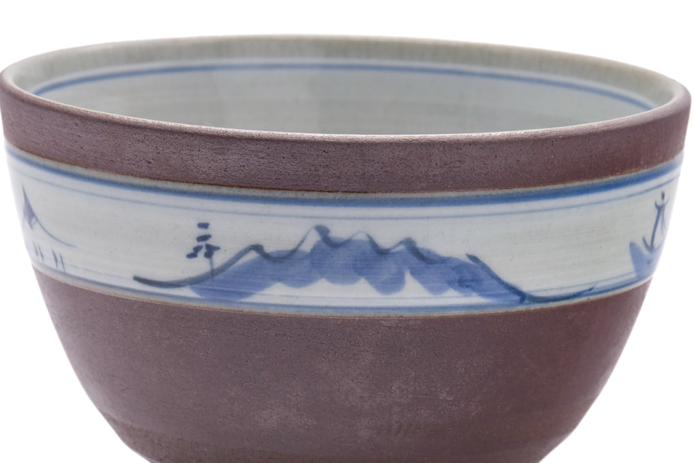 Japanese Matcha Bowl - Mountainous Blue Striped Chawan - 400ml