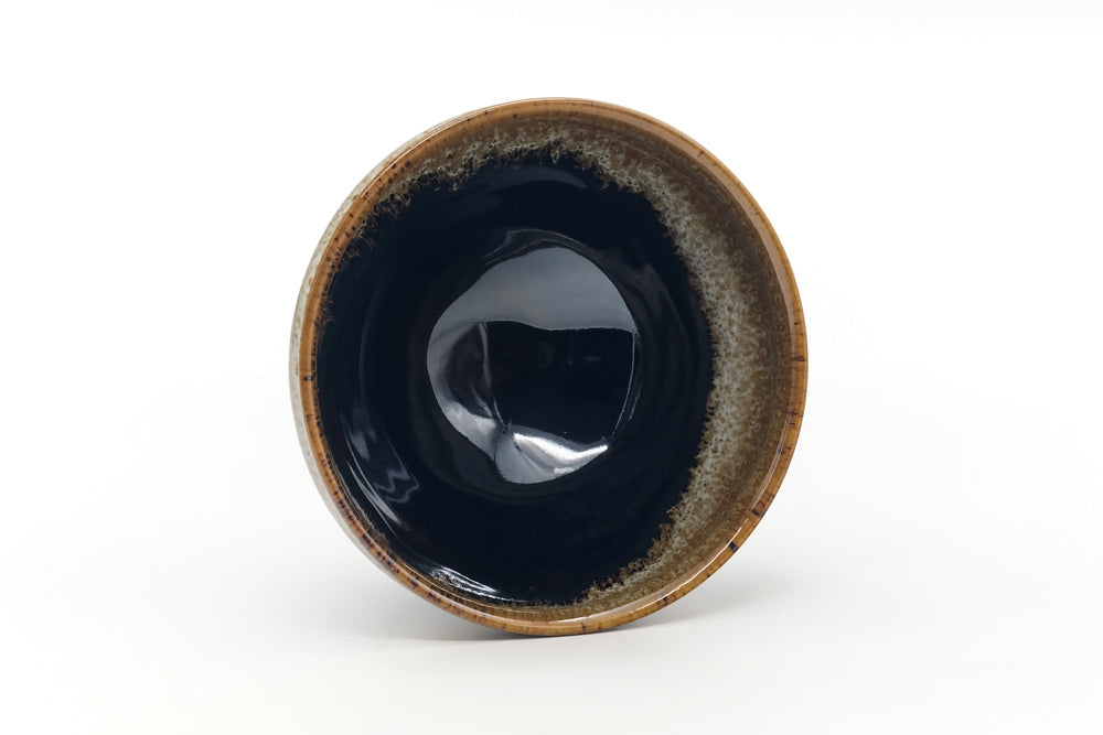 Japanese Matcha Bowl - Black Beige Hare's Fur Glazed Tenmoku-gata Chawan