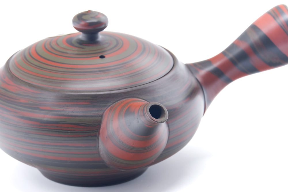 Japanese Kyusu - 雲仙窯 Unzen Kiln - Red Green Nerikomi Tokoname-yaki Teapot - 260ml