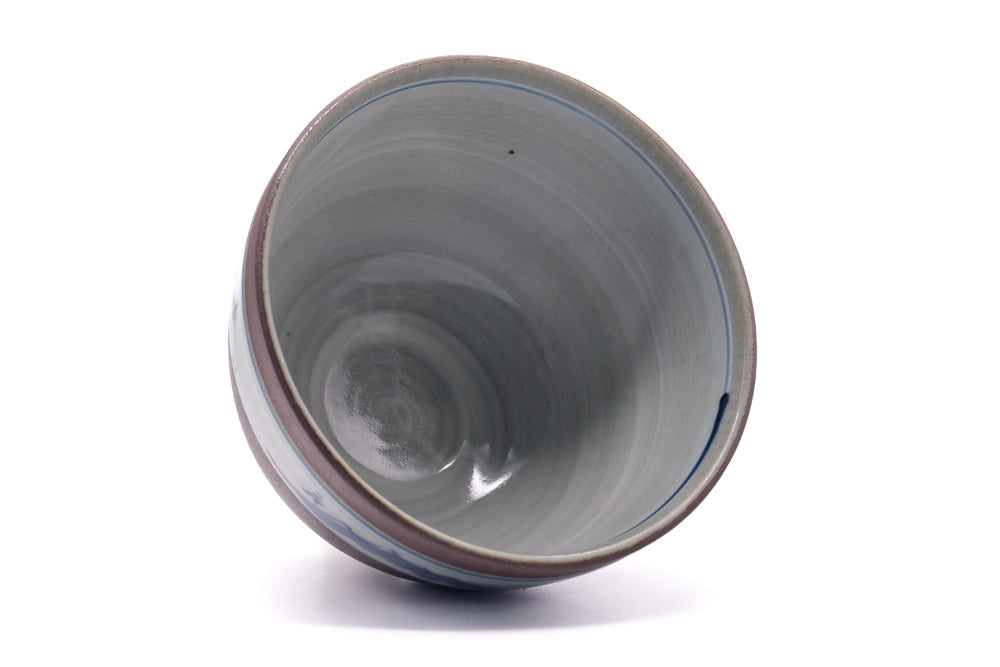 Japanese Matcha Bowl - Mountainous Blue Striped Chawan - 400ml