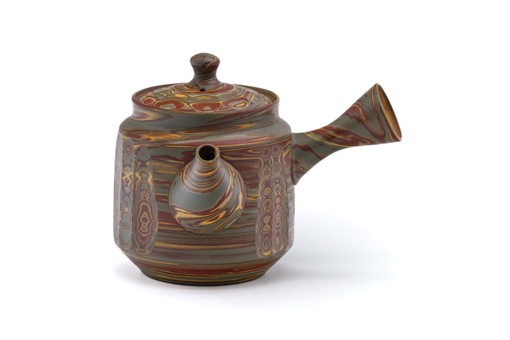 Japanese Kyusu - Faceted Nerikomi Tokoname Teapot - 250ml