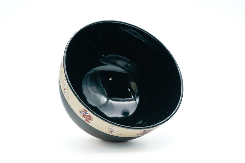 Japanese Matcha Bowl - Festive Black Glazed Kyo-yaki Chawan