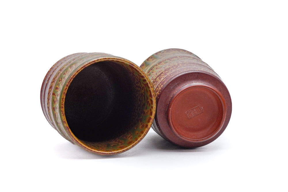 Japanese Teacups - Pair of Meoto Green Ash Glazed Tokoname Yunomi