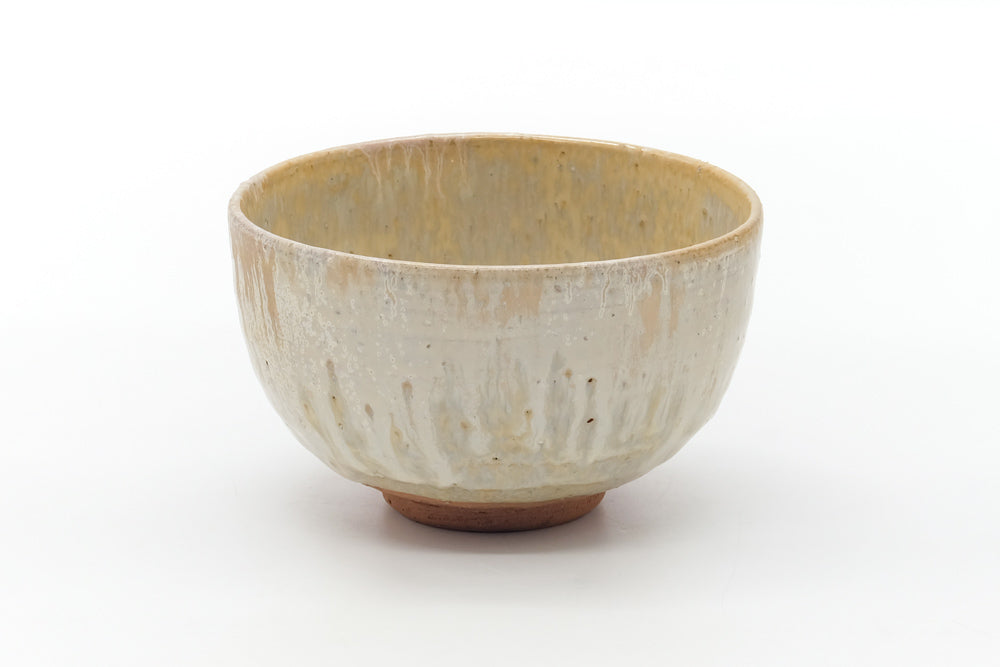 Japanese Matcha Bowl - White Yellow Drip-Glazed Wan-nari Chawan - 400ml