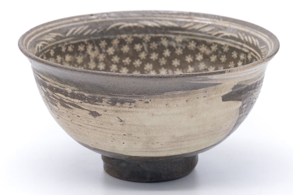 Japanese Matcha Bowl - Grey White Mishima Chawan