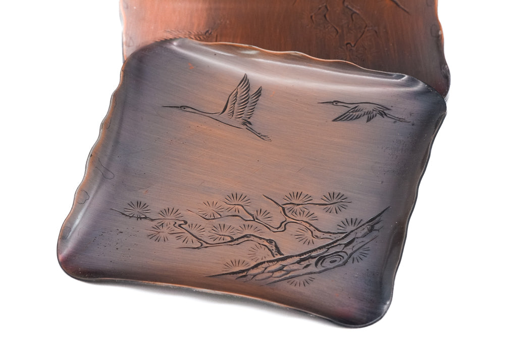 Japanese Meimeizara - Set of 5 Egret Pine Tree Metal Sharing Plates