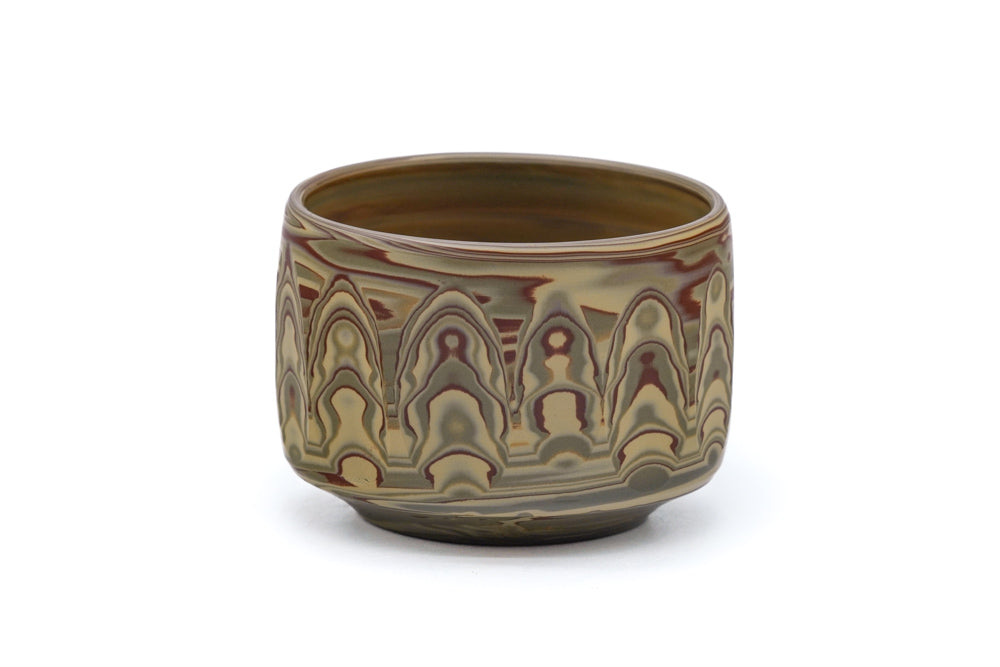 Japanese Teacup - Faceted Nerikomi Tokoname Yunomi - 120ml