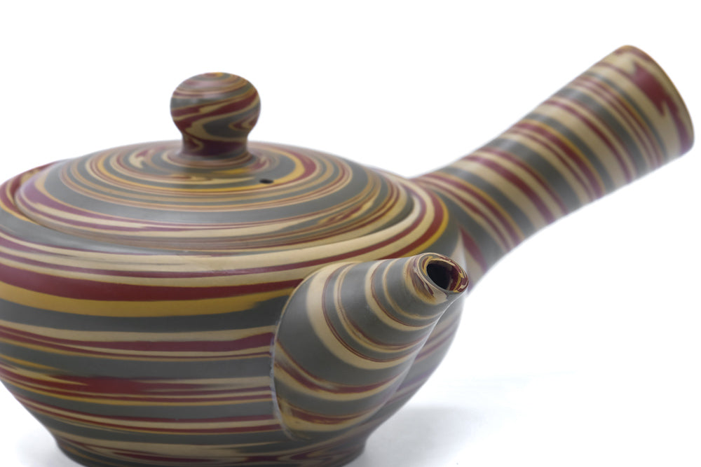 Japanese Kyusu - Yellow Green Nerikomi Tokoname Teapot - 200ml