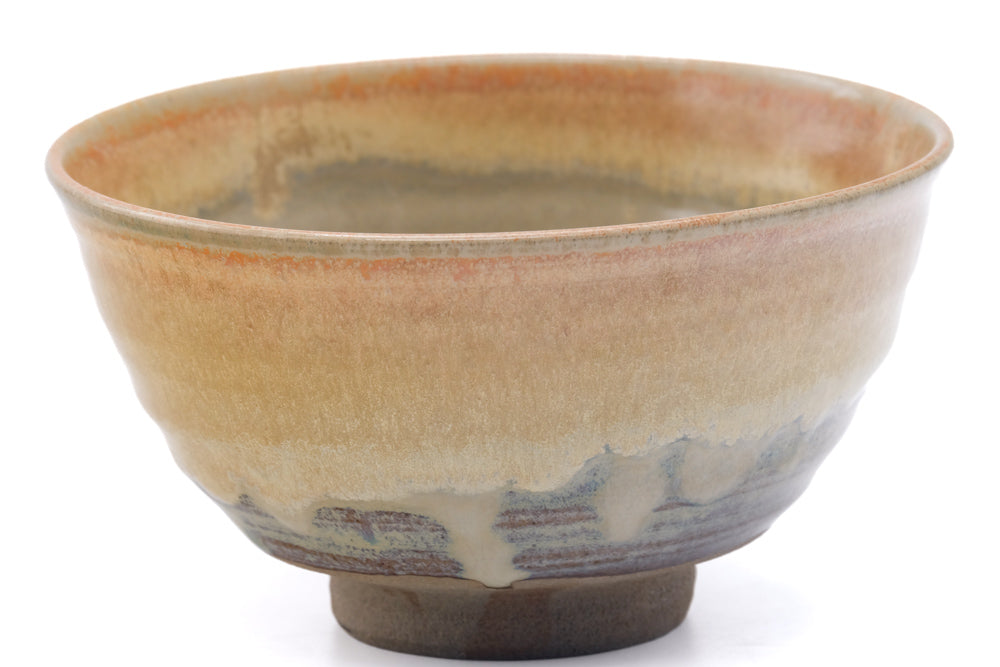 Japanese Matcha Bowl - Yellow Drip-Glaze Chawan - 450ml