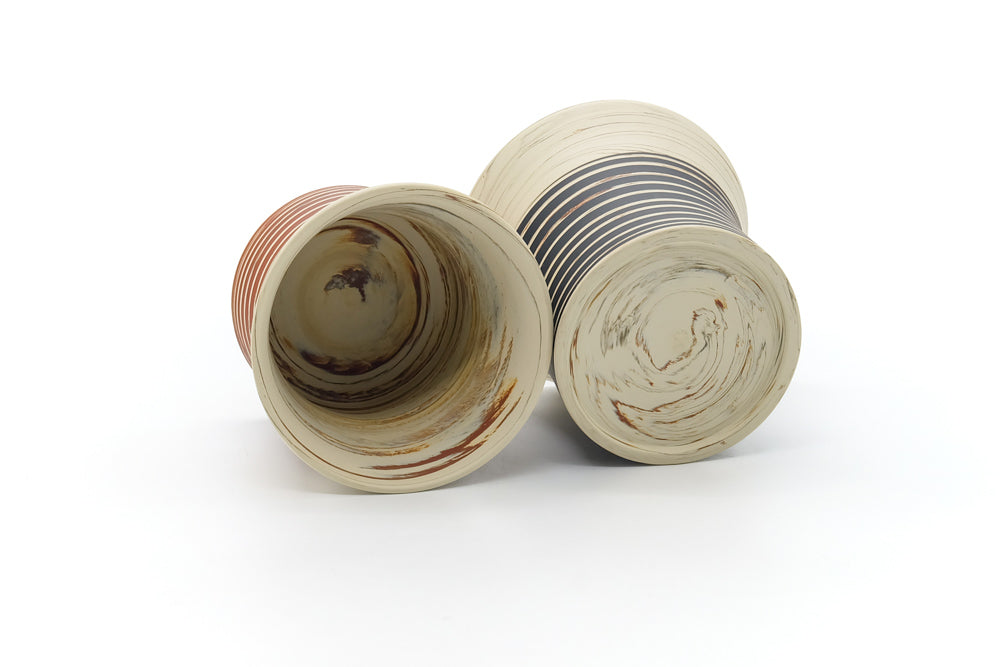 Japanese Teacups - Pair of Meoto Nerikomi Striped Yunomi