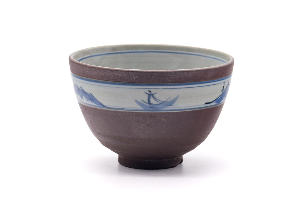 Japanese Matcha Bowl - Mountainous Blue Striped Chawan - 400ml