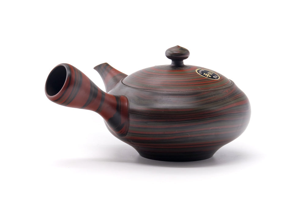 Japanese Kyusu - 雲仙窯 Unzen Kiln - Red Green Nerikomi Tokoname-yaki Teapot - 260ml