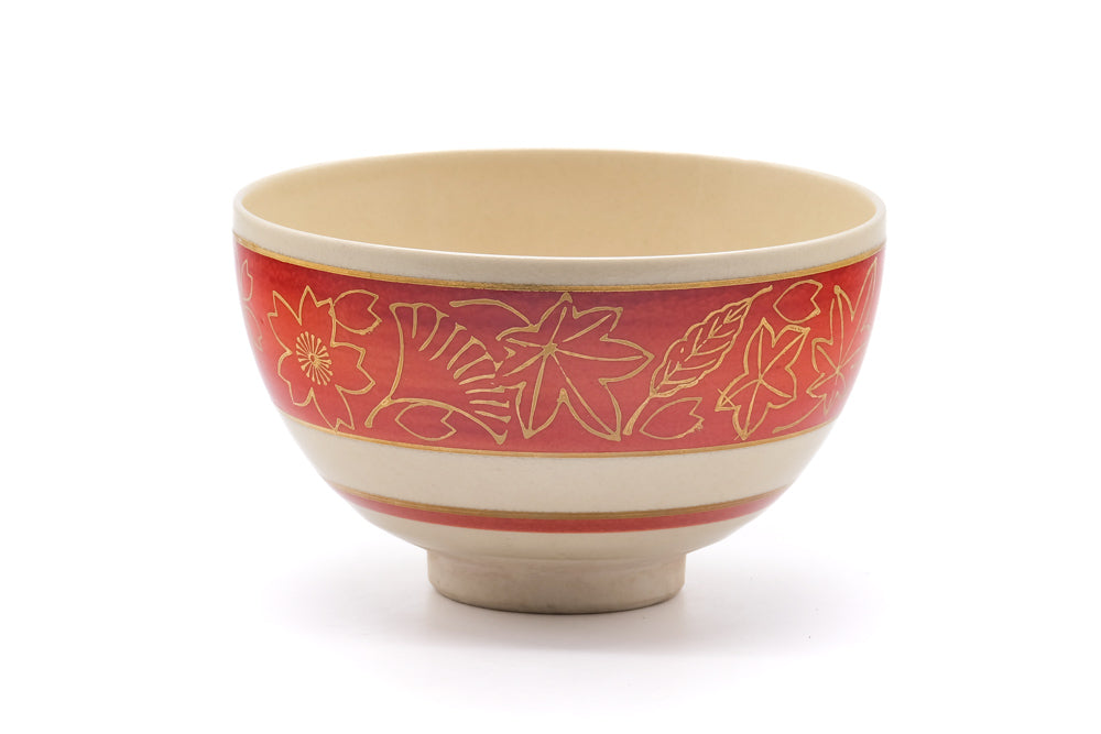 Japanese Matcha Bowl - Red Gold Momiji Kyo Chawan - 400ml