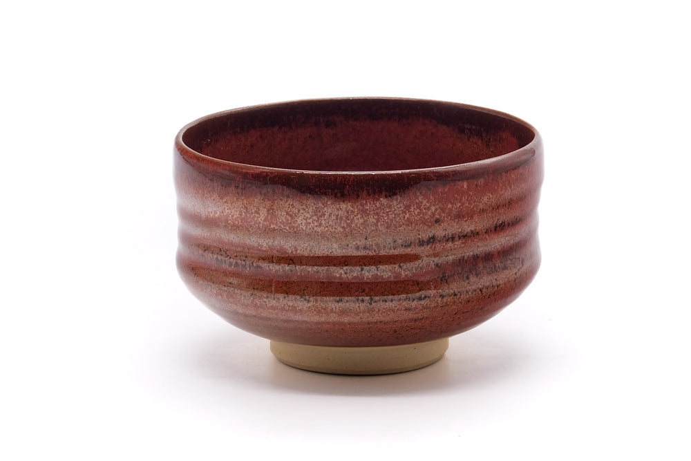 Japanese Matcha Bowl - Metallic Red Spiraling Chawan - 450ml