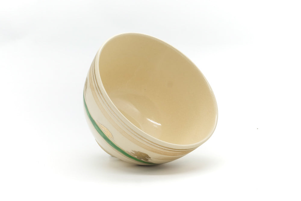 Japanese Matcha Bowl - Gold Green Landscape Kyo Chawan - 300ml