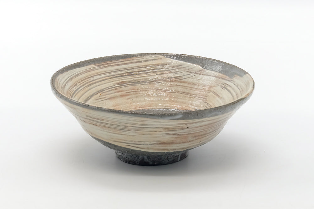Japanese Matcha Bowl - Grey White Hakeme Brushstroke Summer Chawan - 200ml