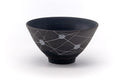 Japanese Matcha Bowl - Abstract Geometric Black Stoneware Chawan - 400ml