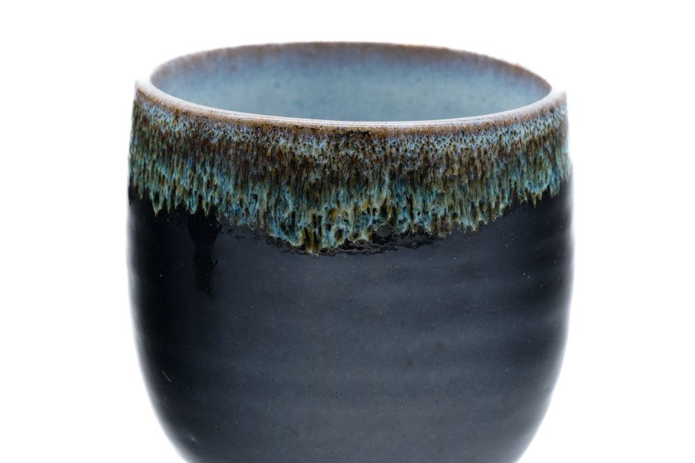 Japanese Teacups - Pair of Meoto Jet Black Drip-Glazed Yunomi