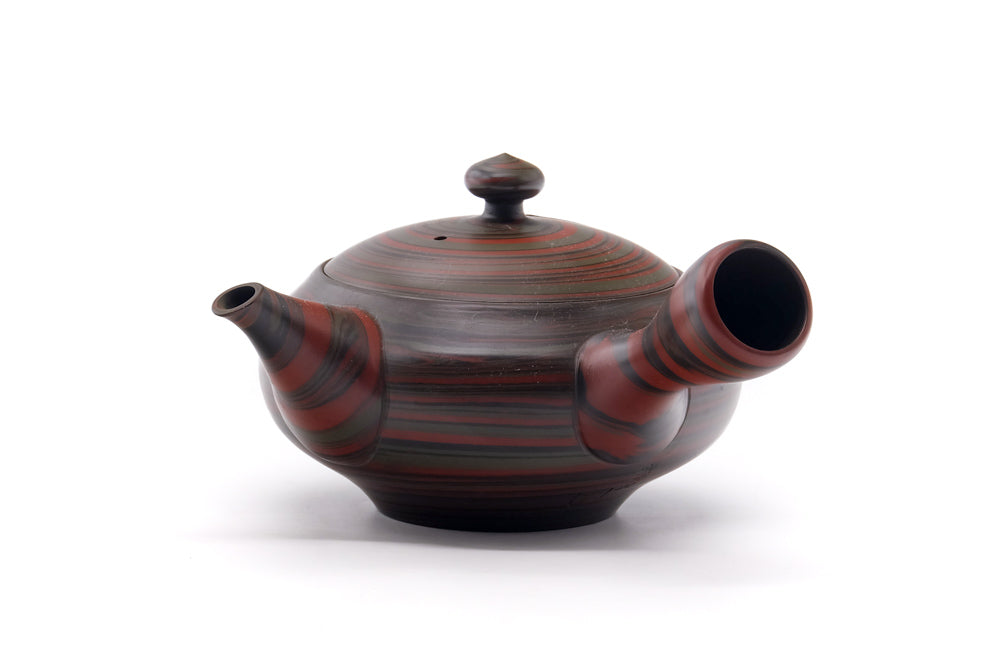 Japanese Kyusu - 雲仙窯 Unzen Kiln - Red Green Nerikomi Tokoname-yaki Teapot - 260ml