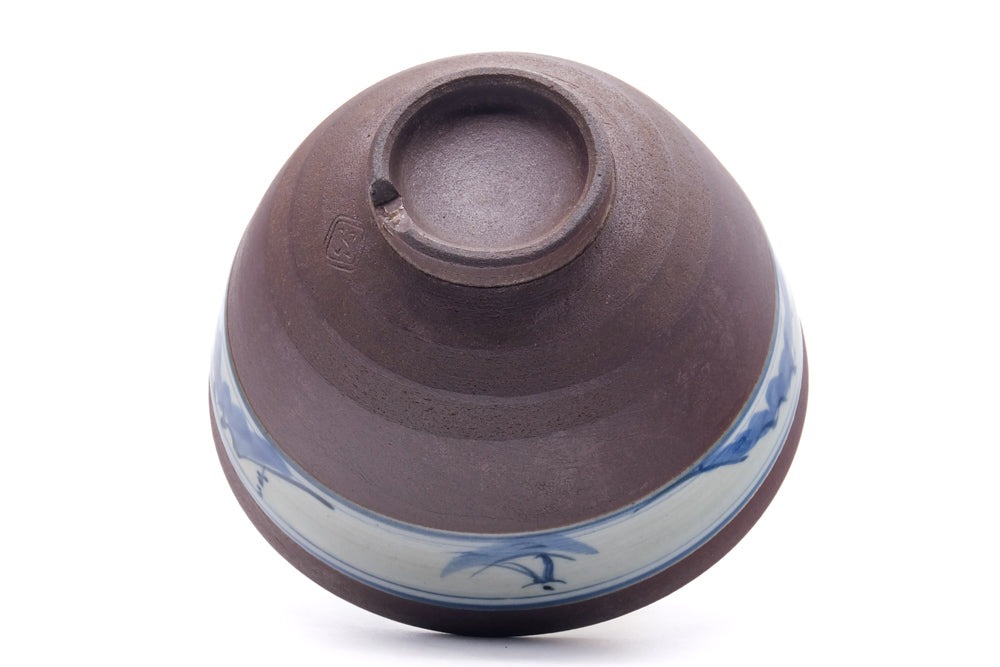 Japanese Matcha Bowl - Mountainous Blue Striped Chawan - 400ml